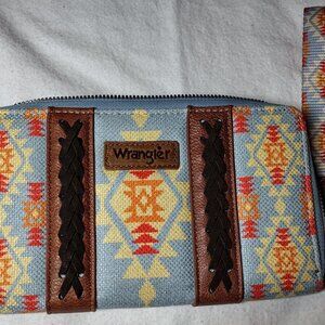 Wrangler Blue Aztec Wristlet Wallet